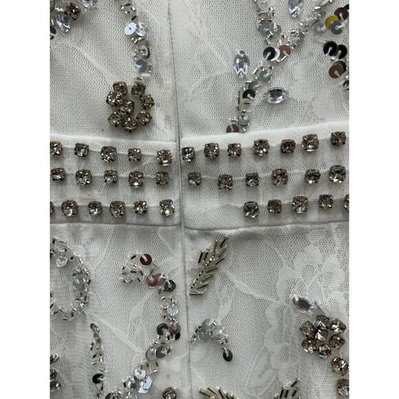 Mac Duggal 10873 White Beaded Sleeveless High Neck Cut Out Gown Size 4 AS IS - Picture 11 of 16